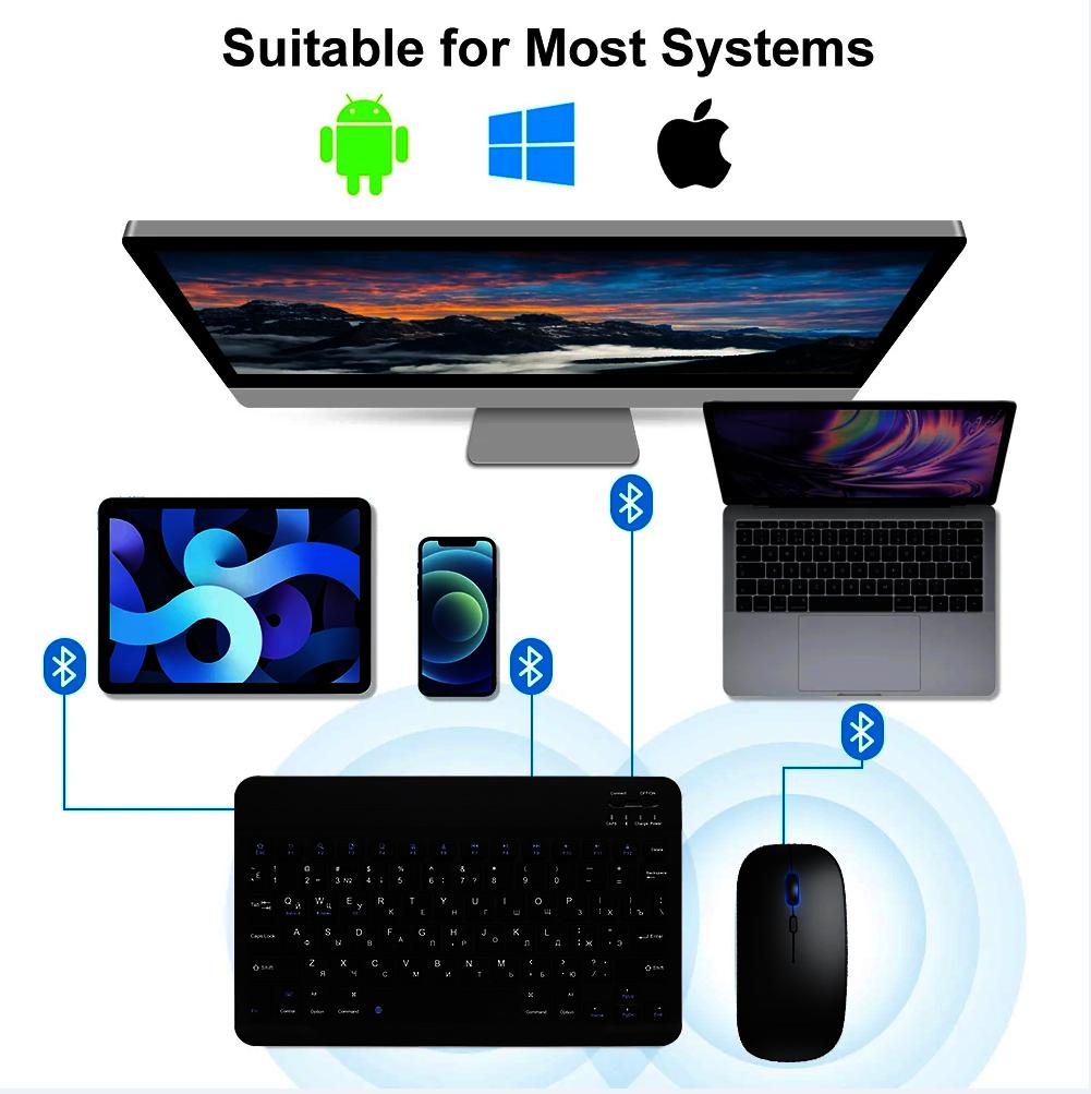 Russian Arabic Korean Spanish Portable 10 inch Wireless Keyboard and Mouse set For iPad Samsung Tablet Laptop Android IOS