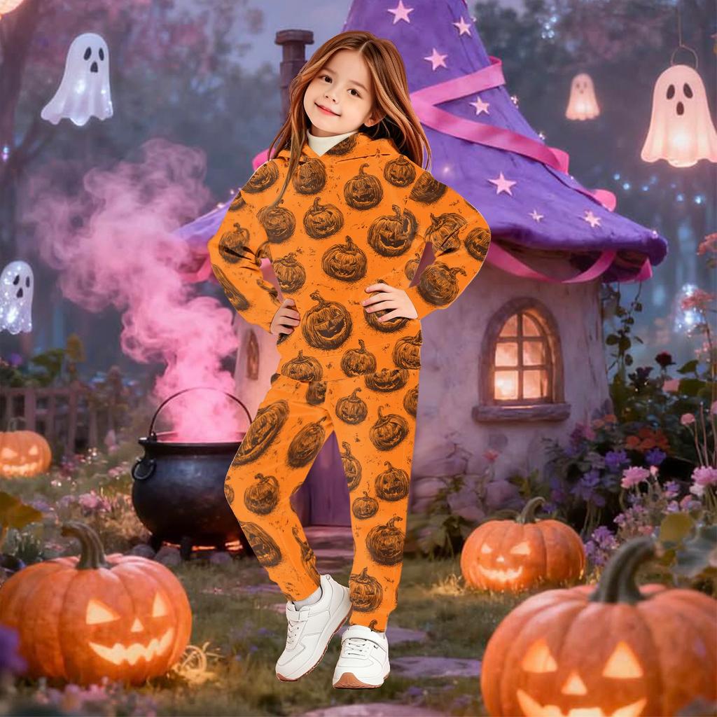 Toddler and Kids Fashion Hooded Halloween Print Set with Pockets for Boys Girls