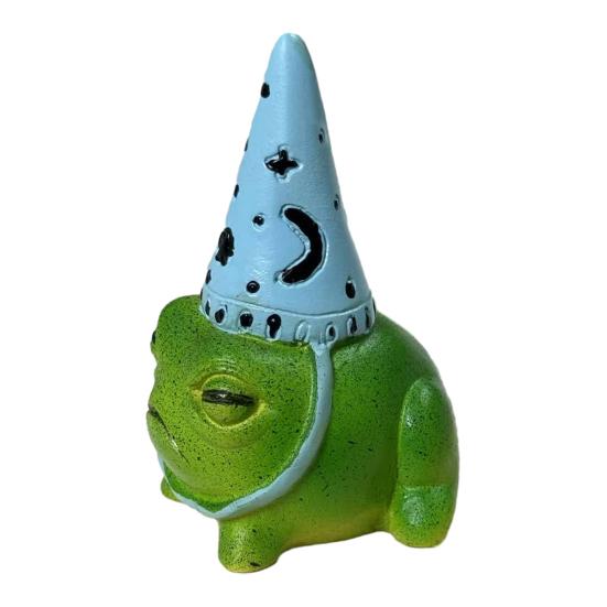Cute Frog Resin Figurine with Party Hat Small Garden Animal Statue Mini Cartoon Frog Sculpture for Garden Yard Patio Desk Fantasy Home Decor