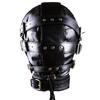 PU Leather Total Sensory Deprivation Full Head Bondage Hood Headgear Mouth Open Lockable Gimp Bondage  Sex Toy for Couple