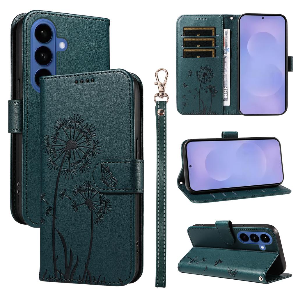 For Samsung Galaxy S26+ Leather Wallet Case with Strap Dandelion Imprint Phone Stand Cover