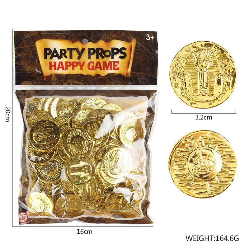 100Pcs Pirate Coin Spanish Doubloon Hunt Treasure Chest Toys Halloween Decorations Bronze Gold Silver Plastic Prop Currency