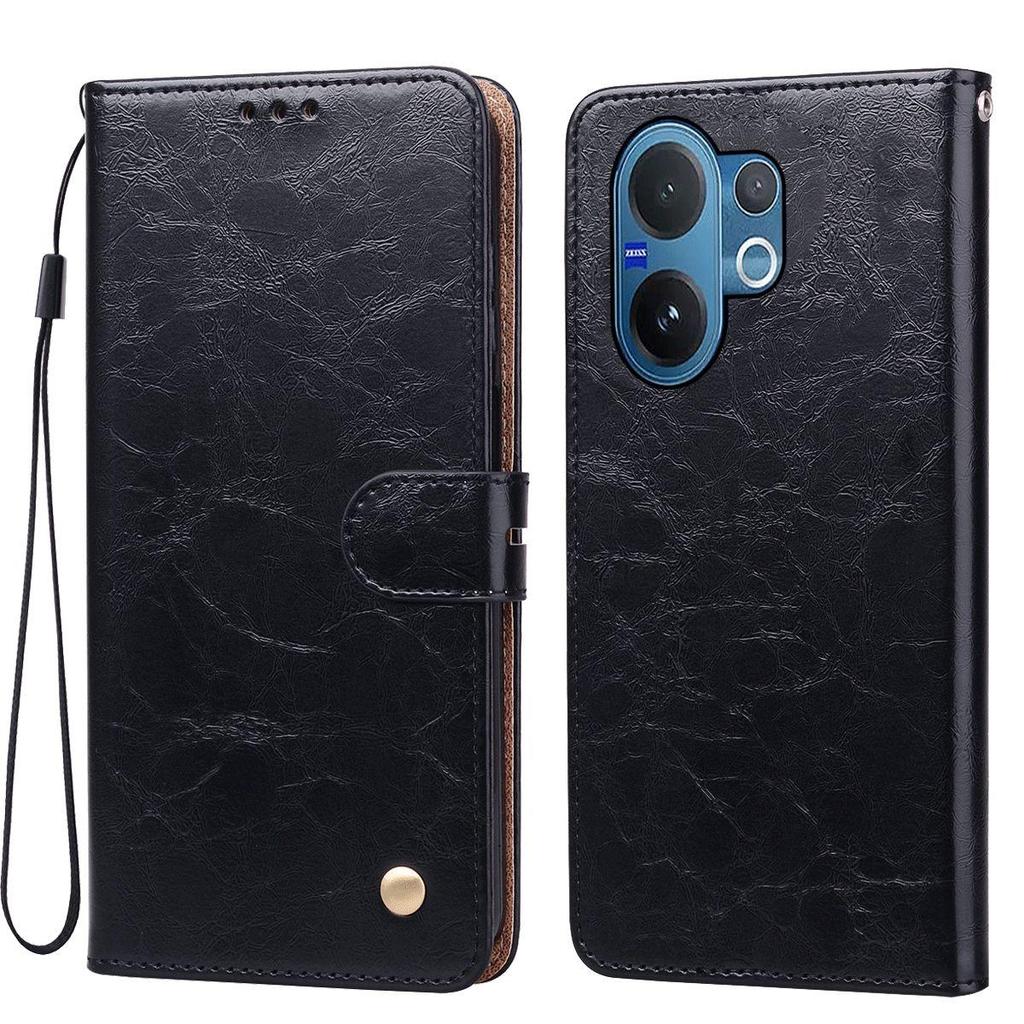 Portefeuille à rabat en cuir PU texture Crazy Horse vintage, étui de téléphone pour Vivo V60, porte-cartes, support, coque de protection antichoc