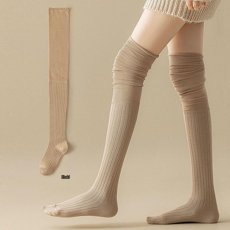 Women's Over-the-Knee Cotton Socks - Anti-Roll, Scrunch Style for Spring, Autumn, and Winter Thigh-High Wear