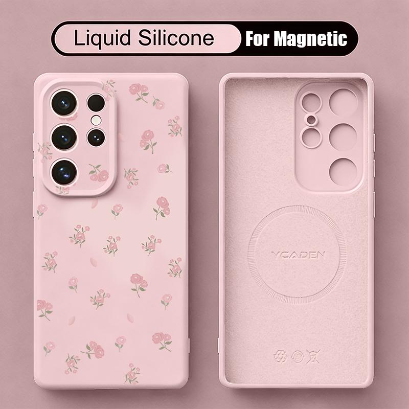 Luxury Butterfly Print Case For Samsung Galaxy S26 S25 Ultra S24 Plus S23 S22 Ultra Magnetic For Magsafe Liquid Silicone Cover