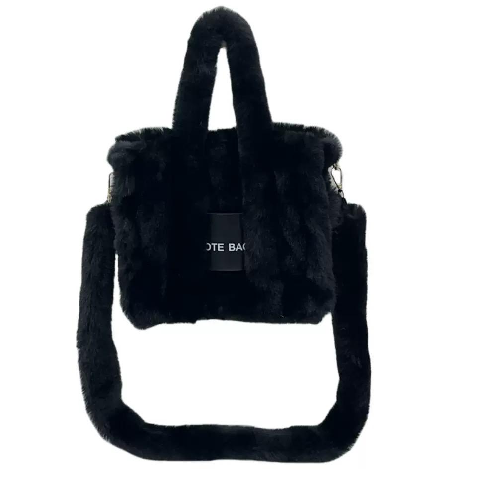 Fuzzy Pink Faux Fur Ladies Winter Handbag Brand Designer Fluffy Plush Sqaure Shoulder Purse 2025 Elegant Women's Tote Bag