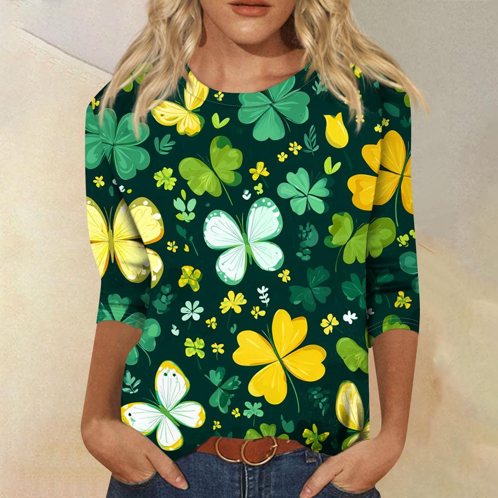 Dámský módní ležérní svetr s kulatým výstřihem a tříčtvrtečním rukávem s potiskem Saint Pao