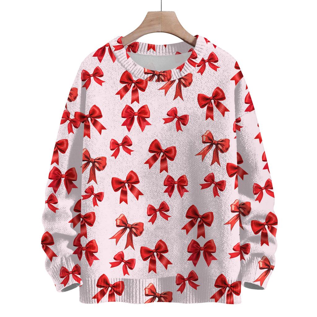 Women's Casual Long Sleeve Bow Woolen Sweatshirt Fall  Vacation Long Sleeve Pullover