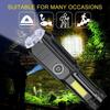 Super Bright LED Flashlight with COB Sidelight USB Rechargeable Zoomable Waterproof Torch Light for Outdoor Camping Hiking Lighting