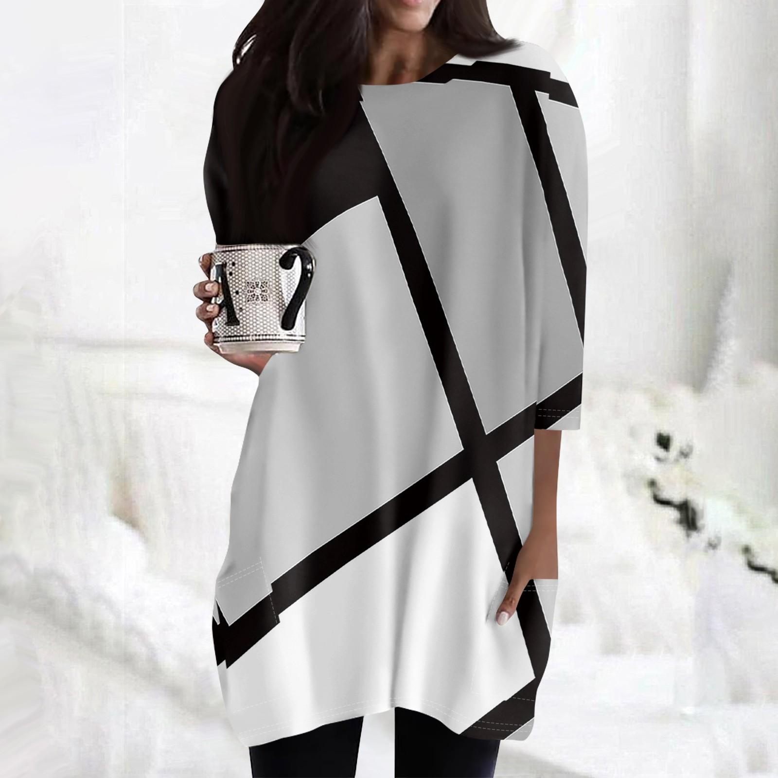 

Женские повседневные рубашки с рукавами 3/4, модные туники с принтом, топы с карманами M