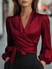European and American temperament commuting long-sleeved bubble sleeves slim-fitting V-neck woven shirt top