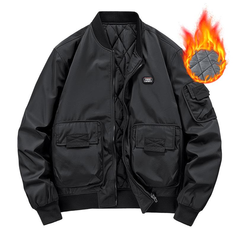Fleece thickened baseball jersey men's autumn and winter double-sided jacket casual cotton-padded jacket