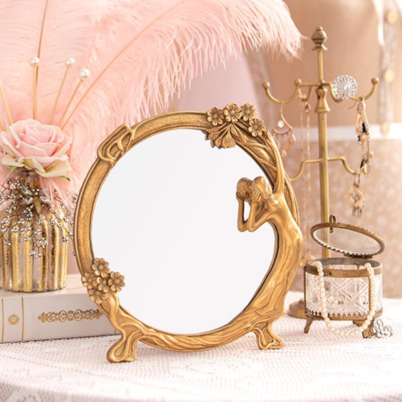European American Retro Gold Embossed Hollow Wall Mirror Frame