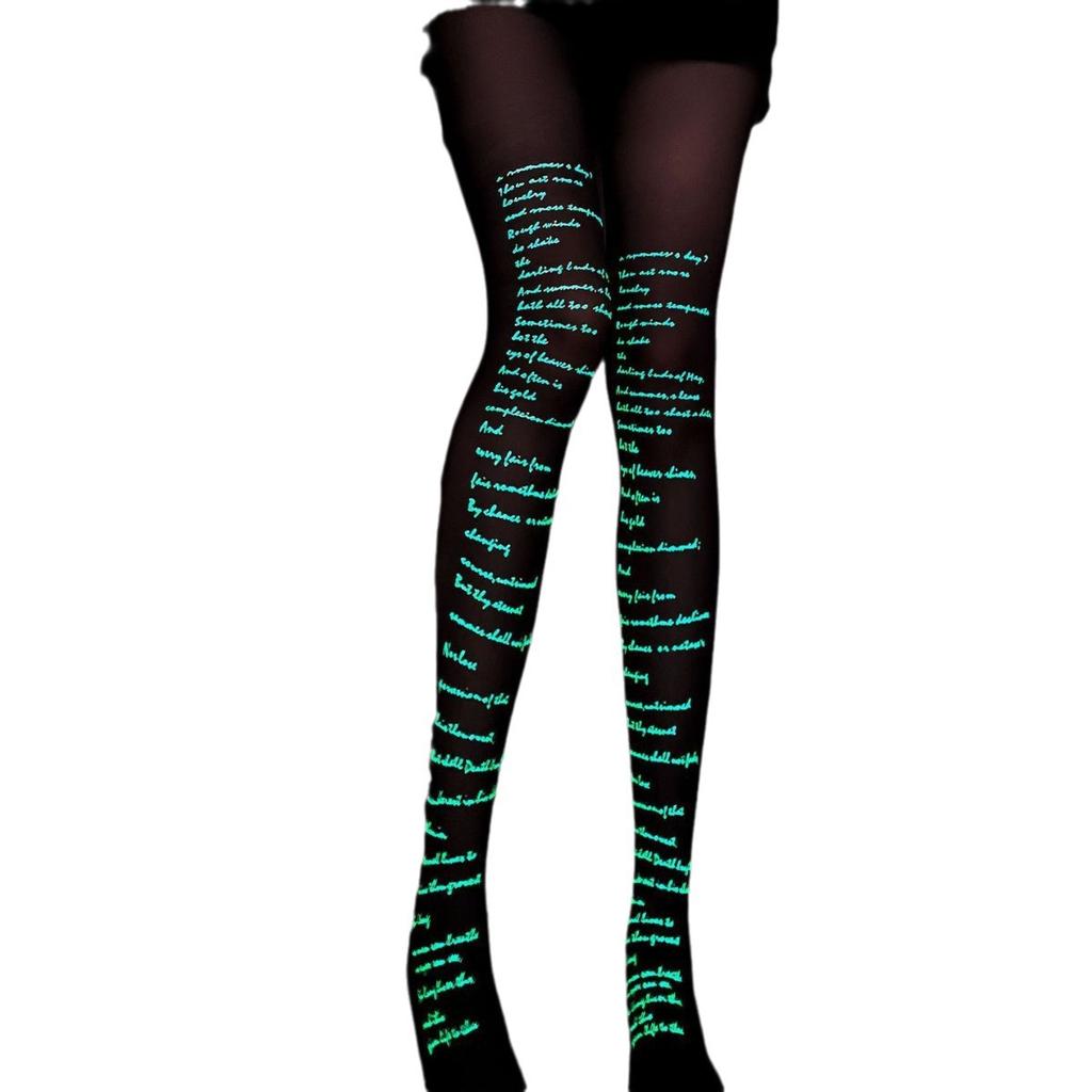 Glow-in-the-Dark White Skull Patterned J-K Style Dance Tights Black Luminous Polyester Terylene Pantyhose Snagging Resistance