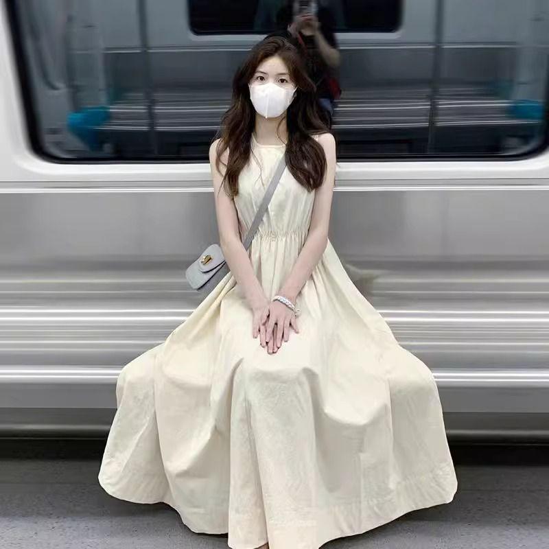 

Apricot Sleeveless Waist-Gathering Summer Dress for Women Large абрикосовый