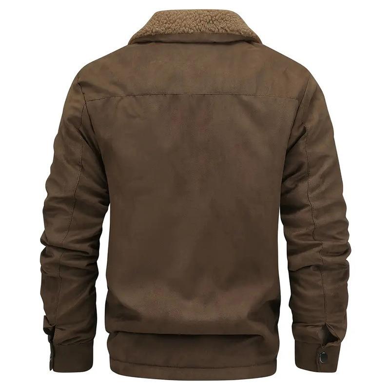 Men's Suede Fleece Lined Casual Jacket, Autumn & Winter Loose Fit Plus Size Warm Outerwear