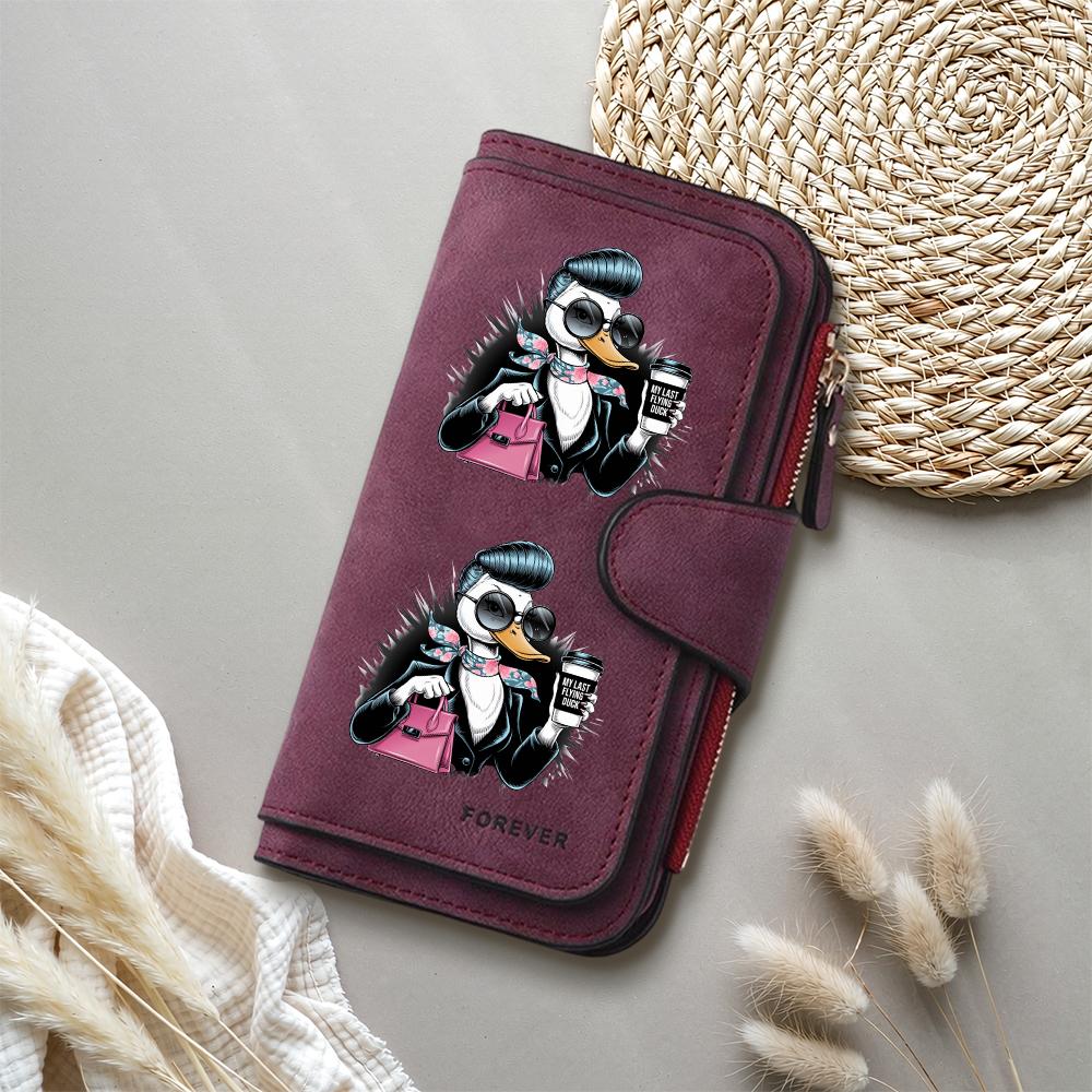 Stylish Duck Print Purse Forever Fashion Ladies Long Wallet Cute Pattern Portable Card Holder