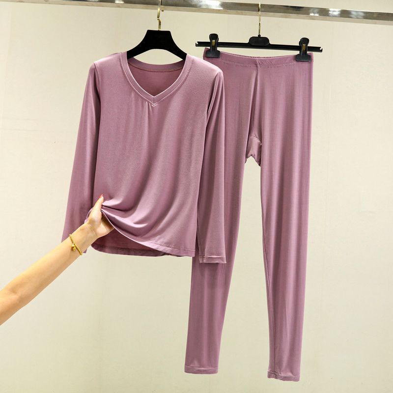 Modal Autumn Suit Women's Spring & Fall Thin Plus Size Pure Color Long Sleeves T-Shirt Inner Wear Tight Thermal Top Thermal Pants