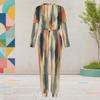 Women Plus Size Printed Round Neck Long Sleeve Two Piece Set Cuffed Top And Pants With Pockets