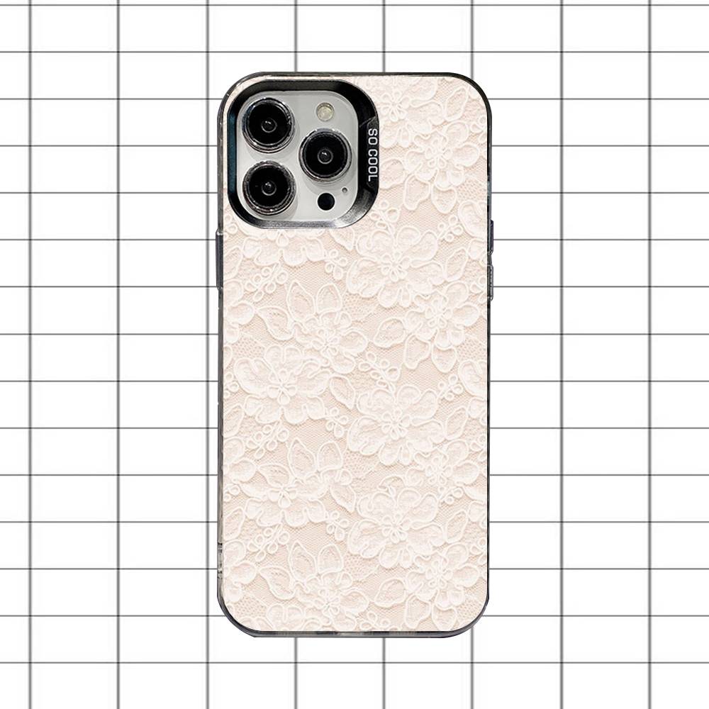 Koronkowy Styl Fajnej Dziewczyny Etui na Telefon Dla iPhone 16,15,14,13,12,11,8,7,Pro,Max,Plus,Mini,XS,SE Odporne na Upadki Czarne Matowe Twarde