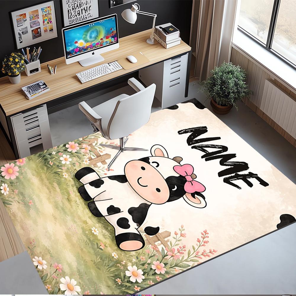 Custom Name Cow Printed Carpet,Rug for Office Chair Living Room Bedroom Kitchen Room Decor Gifts.