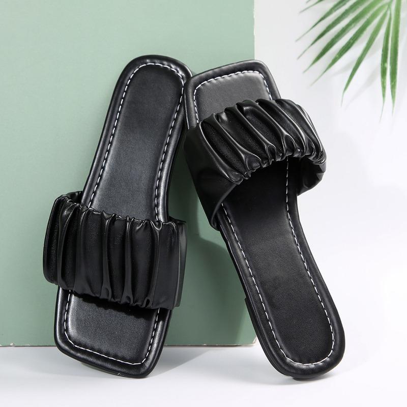 

Летние Удобные Шлепанцы на Плоской Подошве Большого Размера - Модные Складки в Одно Слово с Модной Женской Обувью 42 чёрный