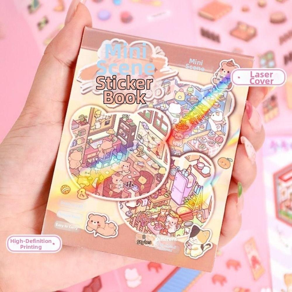 3D Miniature Scene Stickers Cartoon 8 Sences Landscape Sticker Book Stacking Pasting Mini Cabin Scene DIY Sticker Child Gifts