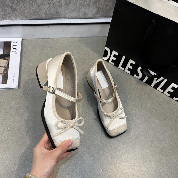 Fashion Women Shoes 2025 Spring Fashion Bow-knot Buckle Strap Mary Jane High Heel Shoes Non Slip Height Increase Women's Ballet Shoes