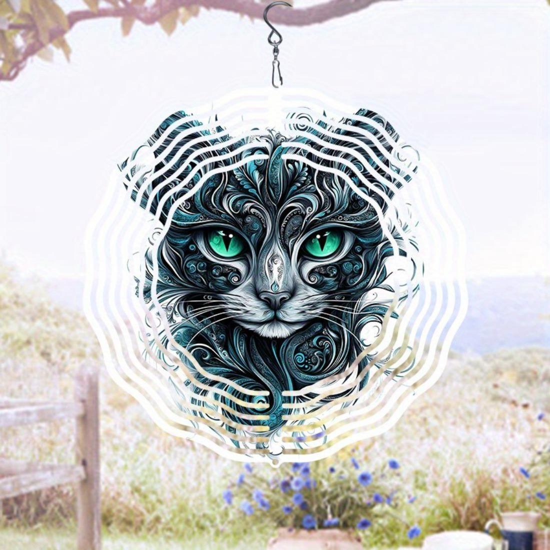 

1pc Metal Mandala Cat Face Wind Chime with 360° Rotating Hook - 3D Printed Outdoor Garden Decor, No Batteries Needed