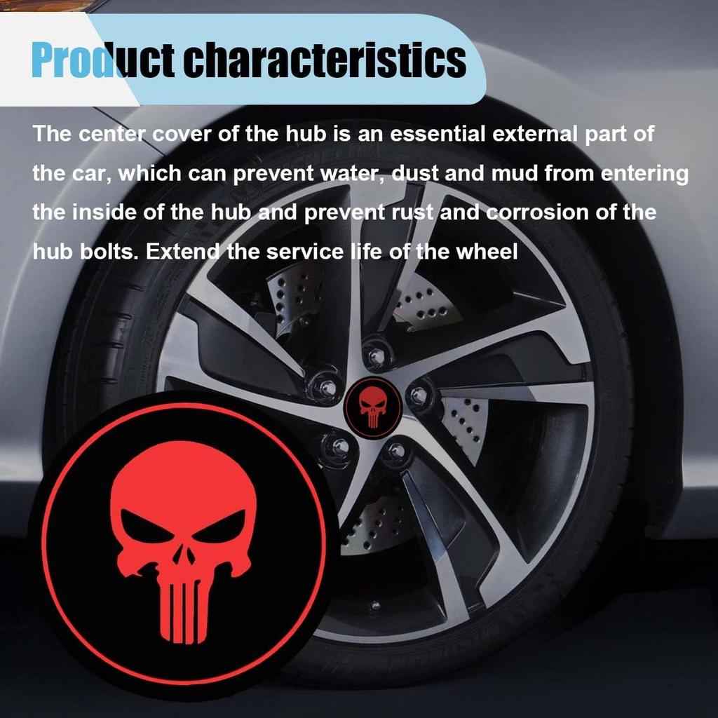 4PCS Skull Car Wheel Hub Center Cap Sticker, 2.2" Personalized Metal Wheel Emblem Sticker, Waterproof Automotive Hub Decorative Decal Cover, Car