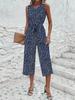 2026 New Fashion Women's Floral Print Sleeveless O-neck Jumpsuit Casual Vacation Beach Ankle-length Pant Jumpsuits with Belt