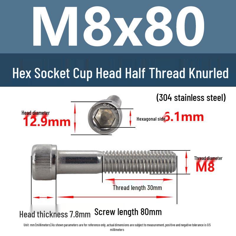 304 Stainless Steel Hex Socket Screws M4-M20, Cylindrical Head, Partial Thread Bolts