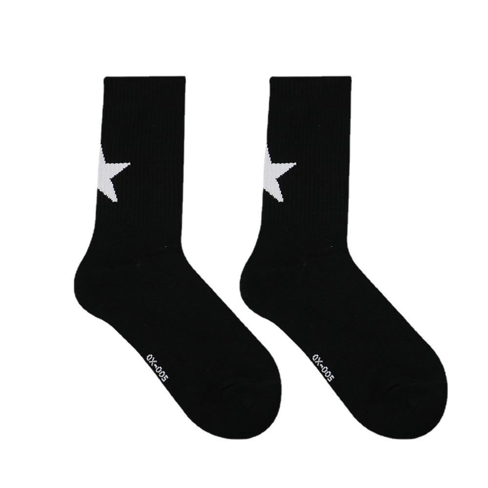 Unisex Black & White Star Mid-Tube Socks - Original Street Style, Cotton, Perfect for Couples