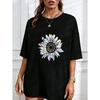 White T Shirt With Colorful Sunflower Print For Casual Wear