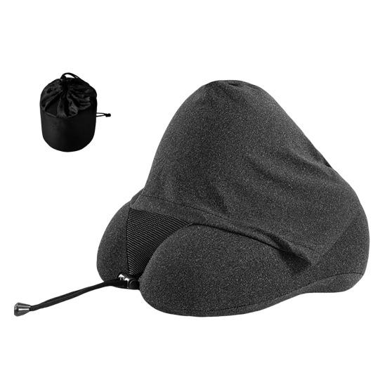Travel Neck Pillow with Hood Memory Foam U-shaped Pillow with Adjustable Drawstring Breathable Neck Cushion for Airplane Car Long Flights Road Trips