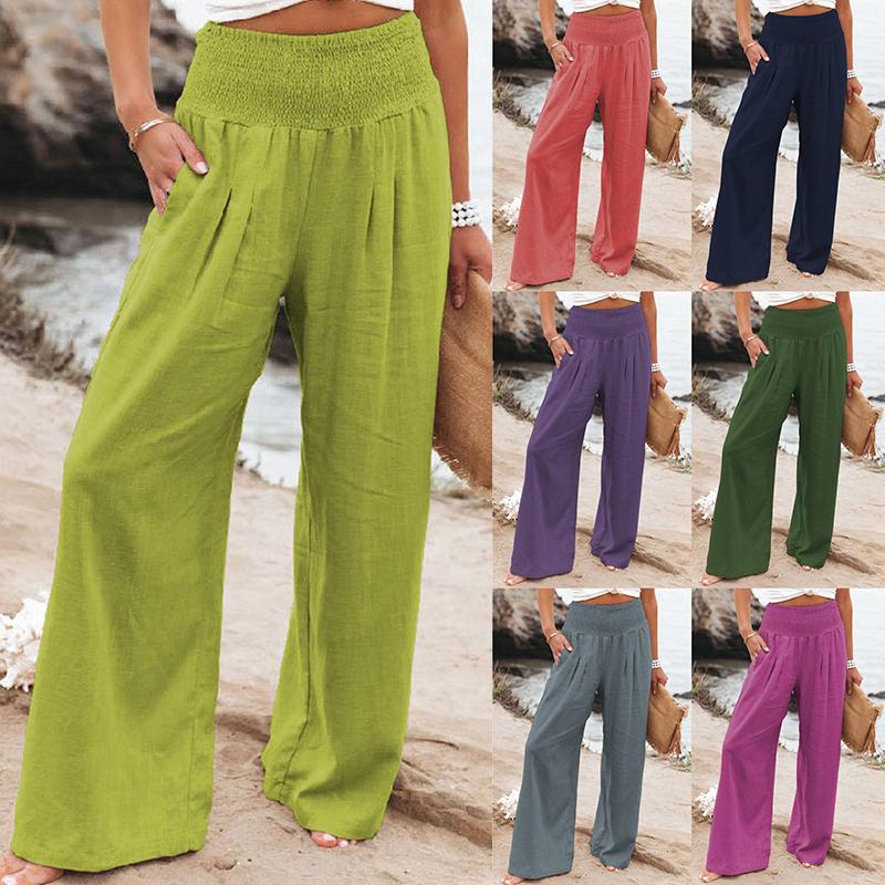 Ženy Bavlna Len Volné Široké nohavice Jaro Léto Kancelář Dáma Ležérní Jednobarevné Jogger Elastický pas Oversized kalhoty