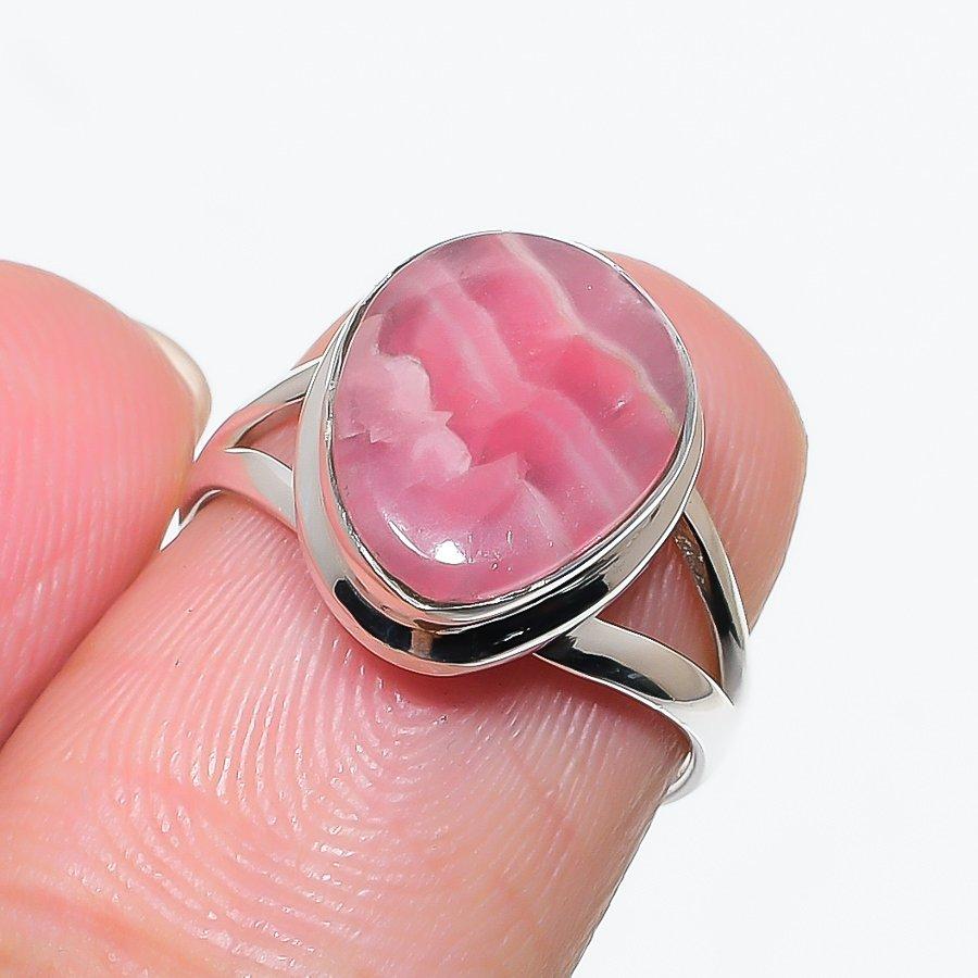 Naturalny Rodochrozyt Kamień Szlachetny 925 Lite Srebro Próby 925 Pierścionek Biżuteria S.6 O1r43