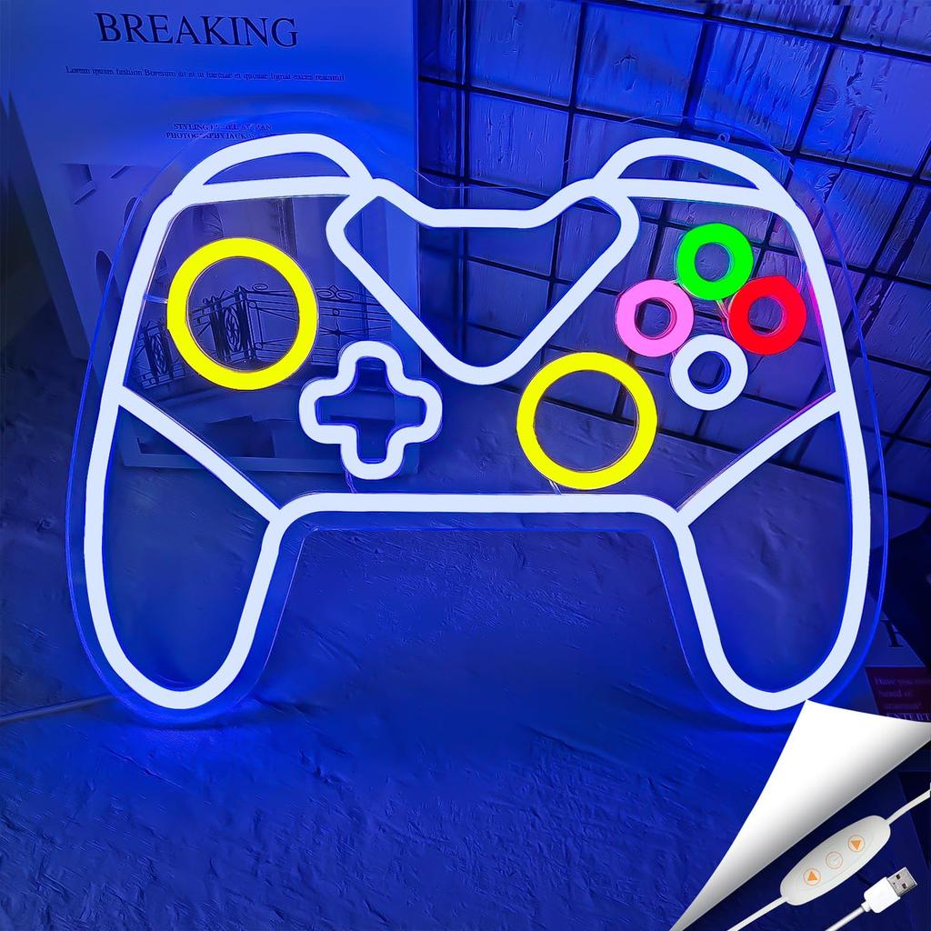 Gamer Neon Gamepad Shaped LED Sign for Gamer Room Decor, Game Neon Light for Teen Boy Room Decor, Best Gamer Gifts for Boys Kids