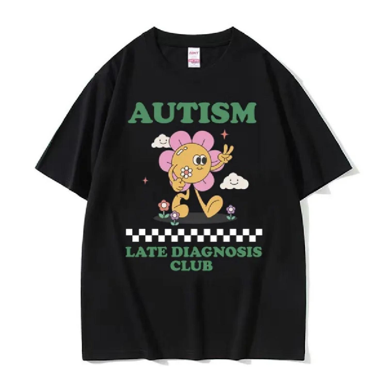 

Funny Autism Late Diagnosis Club Meme T Shirts Unisex Summer Streetwear Tops T-shirts Men s Casual 100% Cotton Oversized T-shirt XXXXXL чёрный