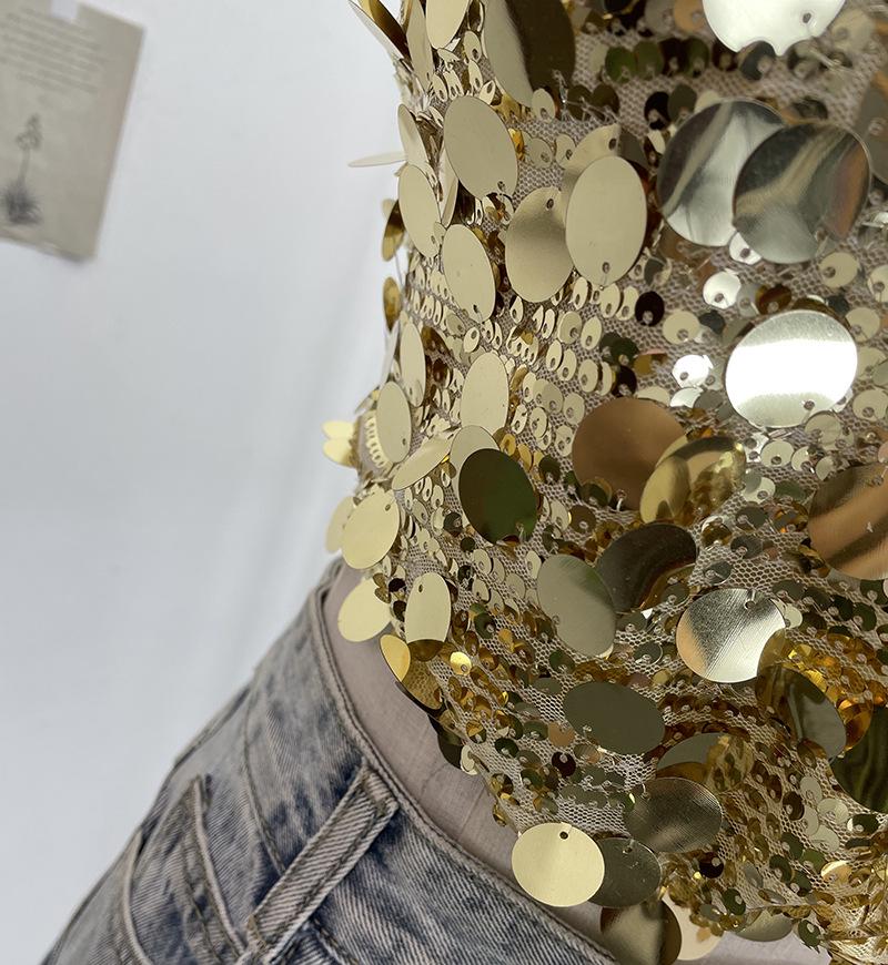 Halter Crop Top with Sequins and Open Back (Style 1083)