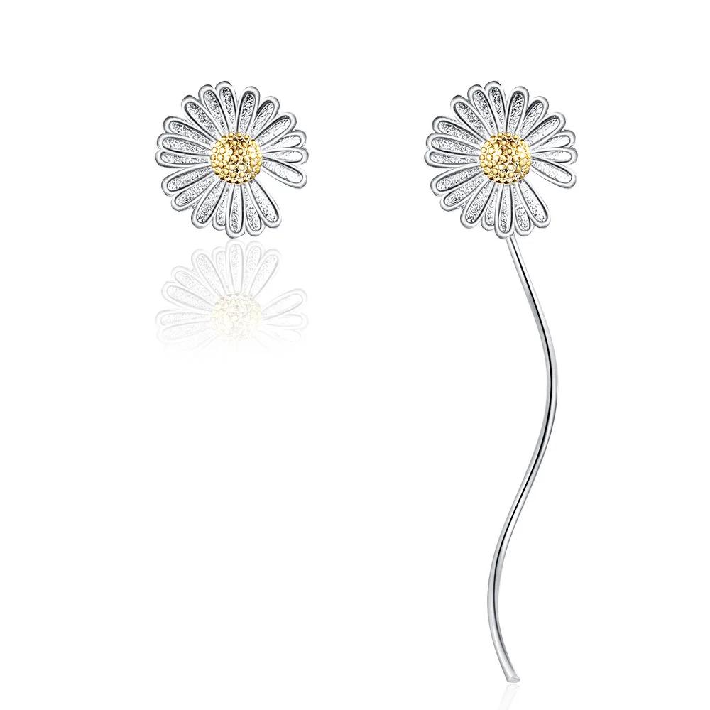 Cute Female Earrings Sterling Silver Small Daisy Flower Zircon Long Tassel Earrings for Women Wedding Pendientes