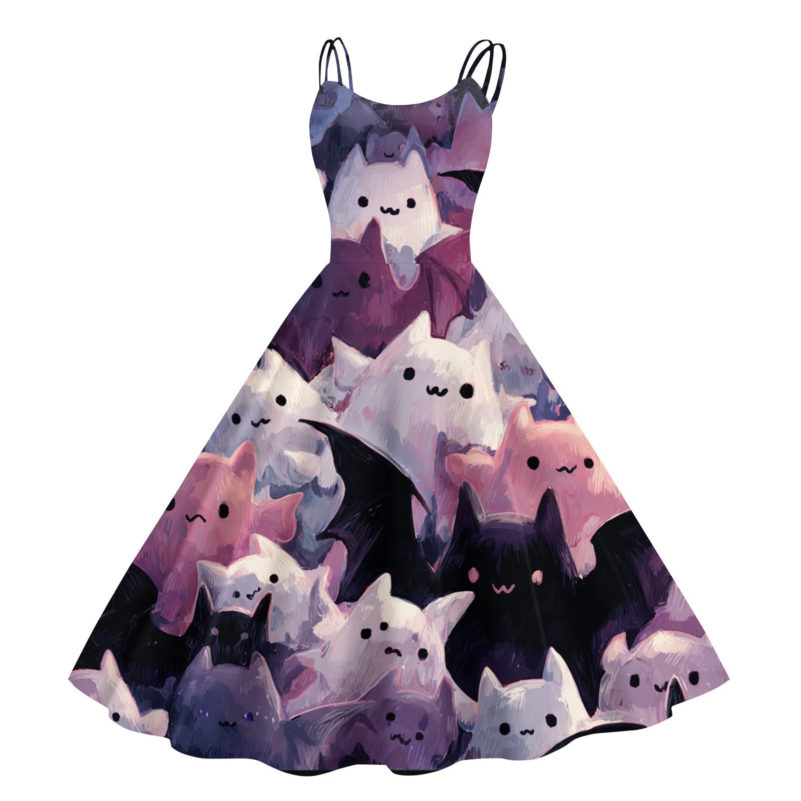 

Женское винтажное модное платье с принтом на Хэллоуин, без рукавов, с открытыми плечами L