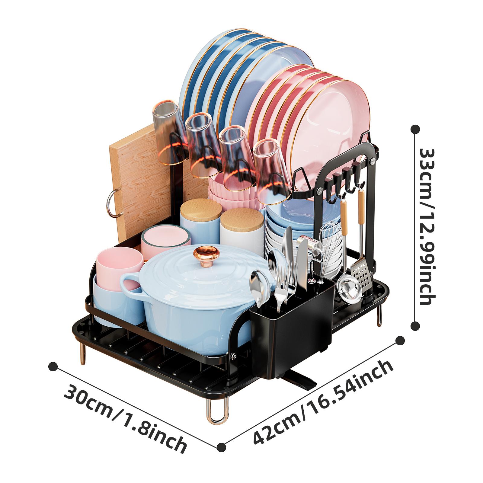 

2-уровневая полка для посуды, кухонный органайзер, сушилка для посуды, сушилка для посуды с подносом, кухонная полка для хранения с крючком чёрный