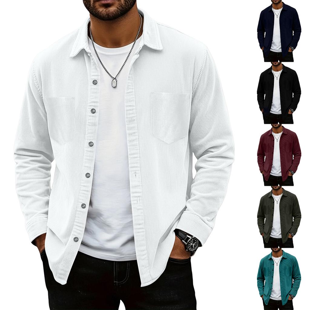 Herren Farbiges Hemd Langarm Herren Lässiger Modetrend Mit Tasche Hemdjacke