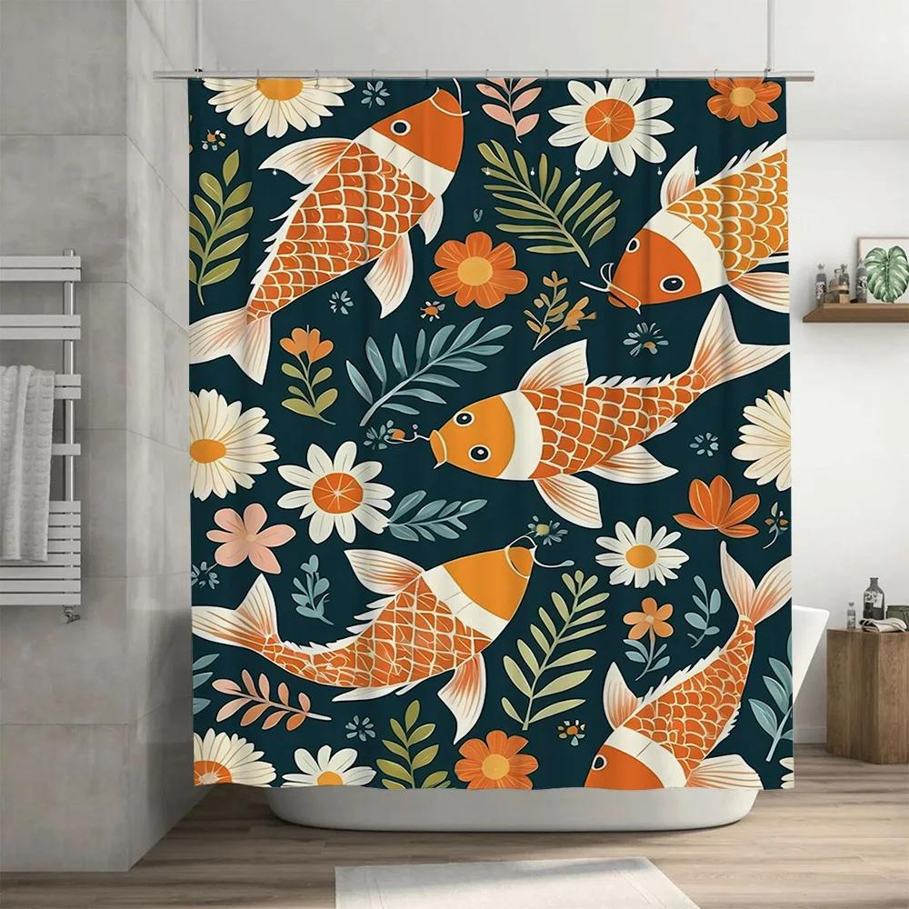 Vibrant Flower Pattern Shower Curtain with Fish Design for Bathroom Decor Waterproof Home Decoration Size Customizable on AliExp