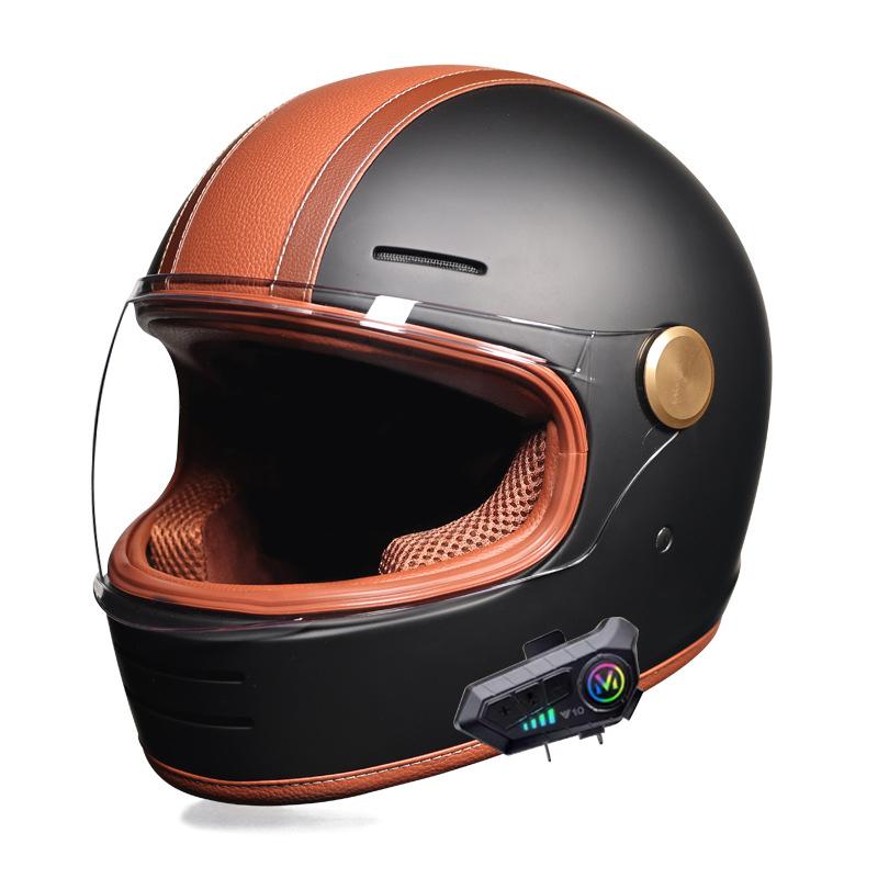 Full-Face Retro Helmet with Bluetooth - DOT Certified Off-Road Safety Gear, Durable Unisex Design