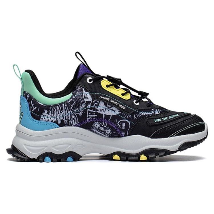 Li Ning Kids Fleece Comfortable Non-Slip Shock Absorbing Wear-Resistant Sports Casual Shoes Kids Sneakers Black YKCS158-21