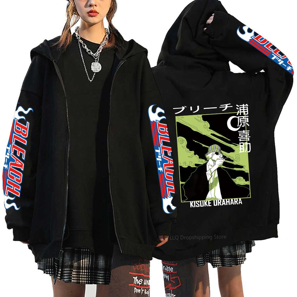 

Аниме Bleach Куросаки Ичиго Графический принт с капюшоном для мужчин и женщин Толстовки с капюшоном на молнии Повседневная свободная толстовка Harajuku Мужская куртка на молнии 4XL чёрный/зелёный
