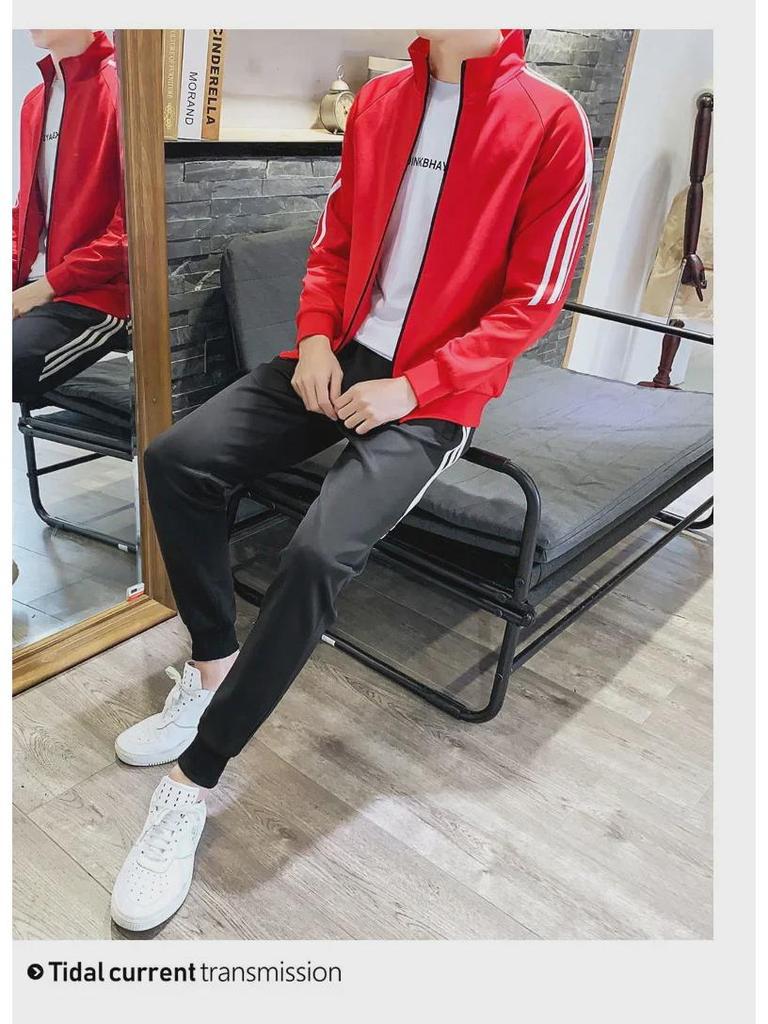 Trendy Unisex Sports Suit: Stand-up Collar Cardigan & Sweatshirt, Ideal for Spring/Autumn, Two-Piece Set, Customizable.