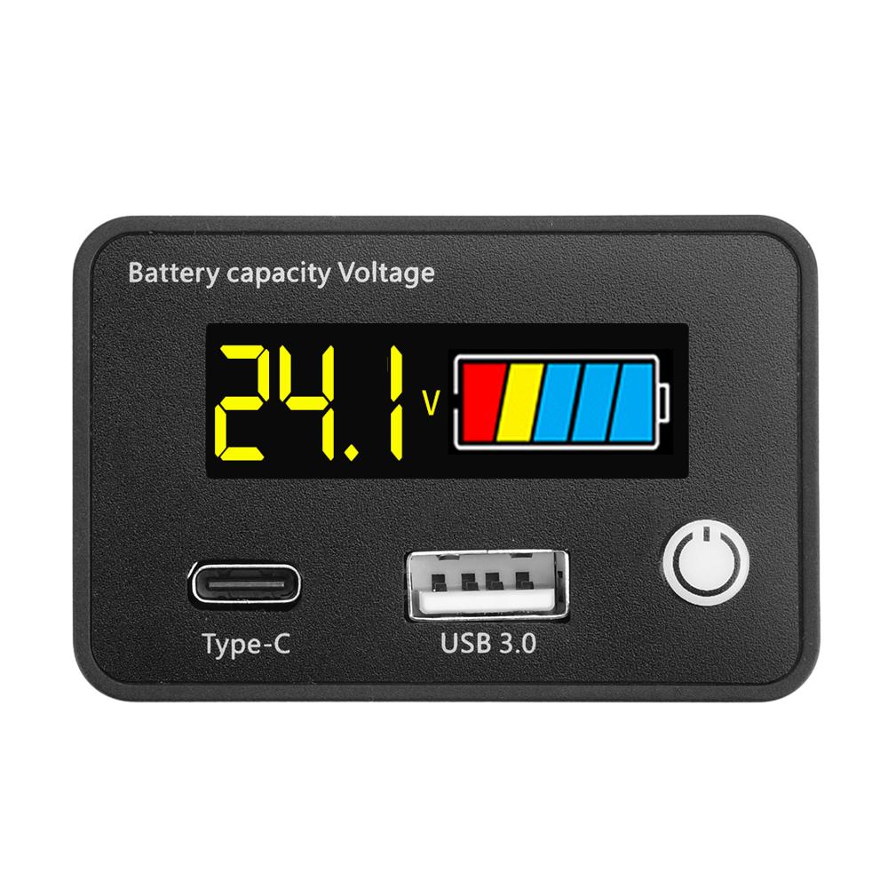 DC8-30V Battery Capacity Indicator Car Motorcycle Digital Voltmeter Voltage Tester Meter Tool  USB3.0/Tpye-C Output for Car
